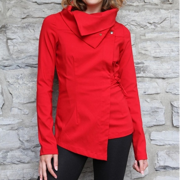 [L]Melow by Melissa Bolduc Stylish Red ISABEAU JACKET Asymmetrical CA NWOT - Picture 2 of 12